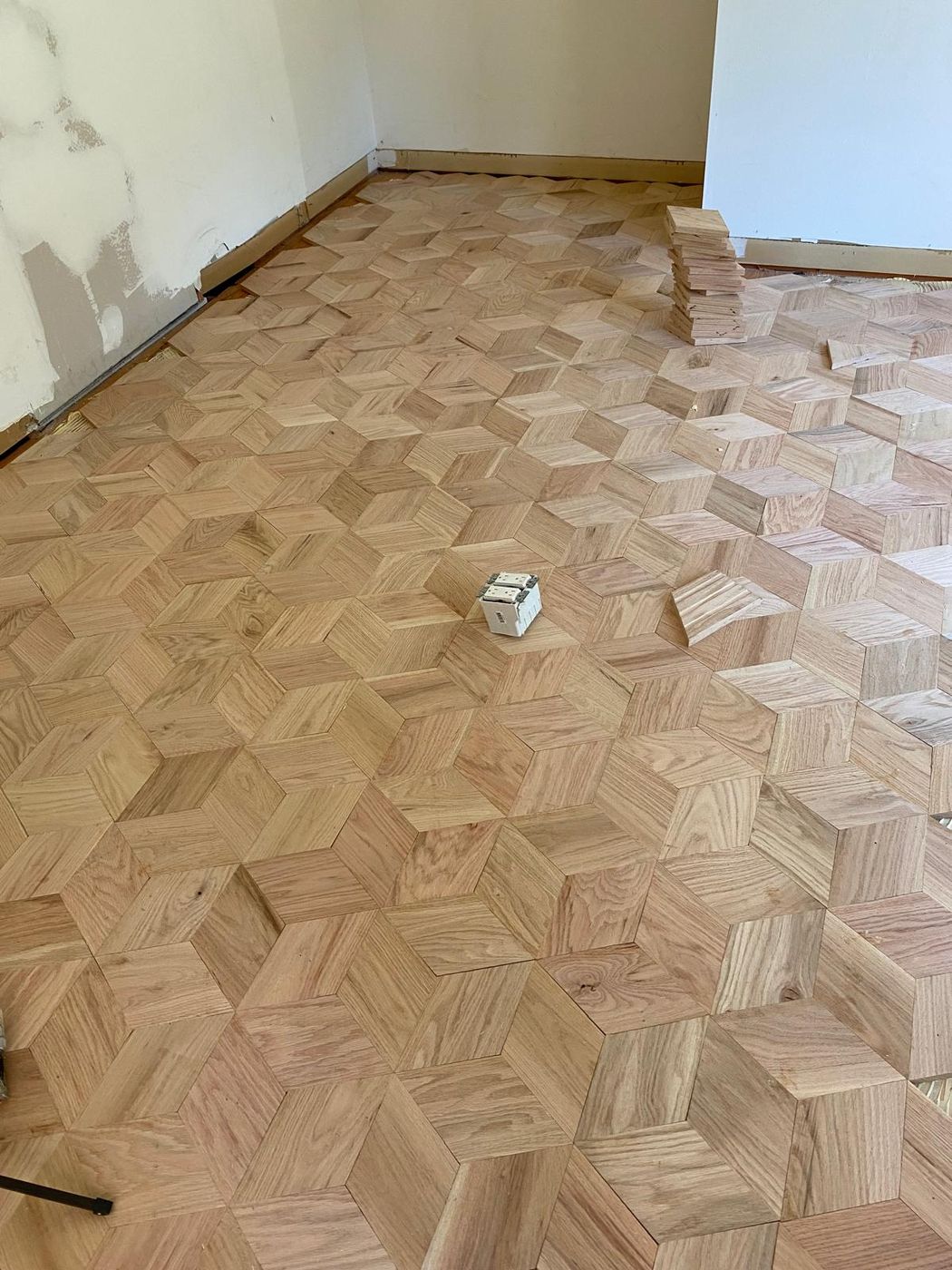 Parquet floor being installed